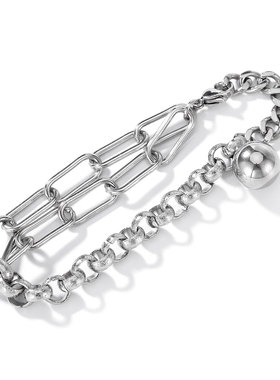 双层链条吊坠钛钢小银珠