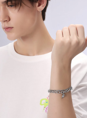 街头风磁吸爱心双层钛钢情侣手链