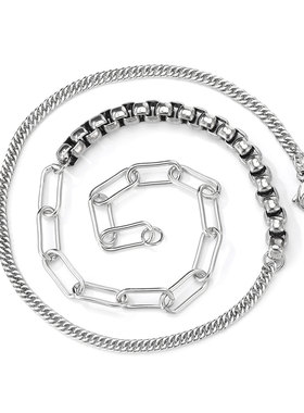 GENANX闪电潮牌项链2021新朋克风异链拼接环扣花式链钛钢挂链项链