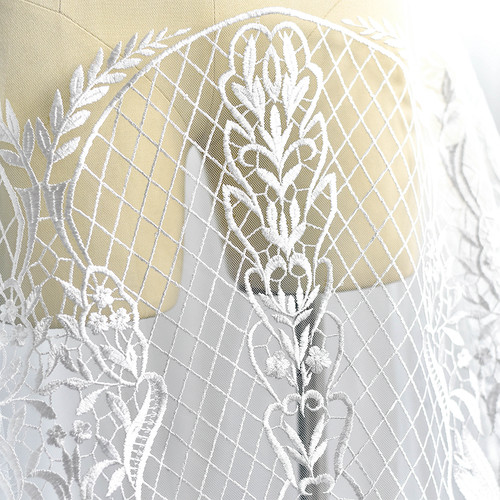 宫廷网格刺绣蕾丝花边面料婚纱手工diy网纱布料服装装饰材料辅料 - 图0