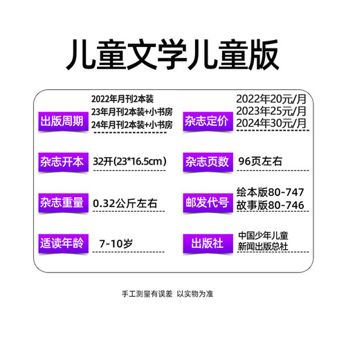 2024年4月现货【全年/半年订阅送6个赠品】儿童文学杂志儿童版1-12月打包绘本+故事+小书房小学生低年级注音实用文摘2023年非过刊-图1