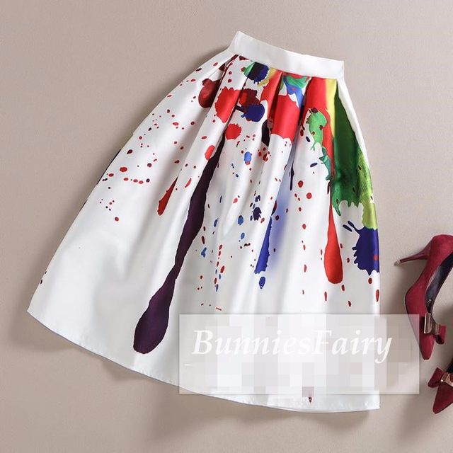 Satin puffy mid-length vintage style A-line skirt