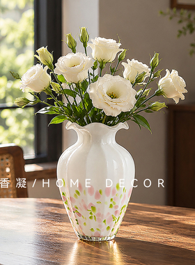 法式田园粉绿点彩玻璃花瓶高级感