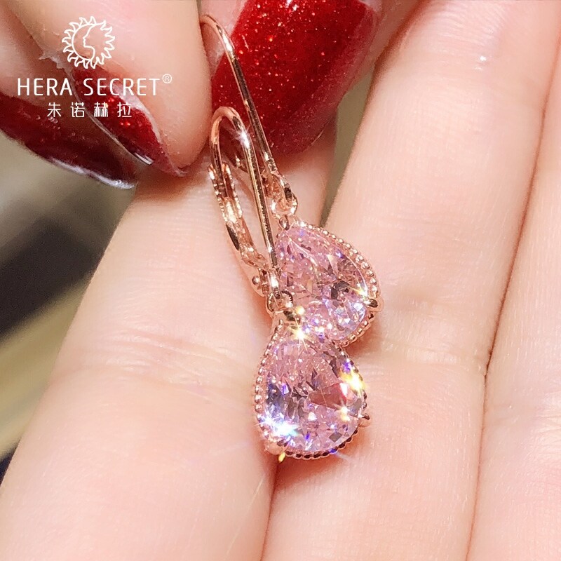 朱诺赫拉水滴仿真粉钻银镀合成耳环 朱诺赫拉耳钉