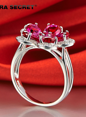 合成红宝石戒指女欧美花瓣碎钻围