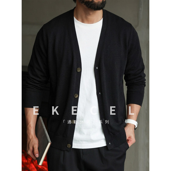 Pure cotton knitted cardigan men's thin sweater jacket old money style men's top men's autumn 2026 new outer wear trend