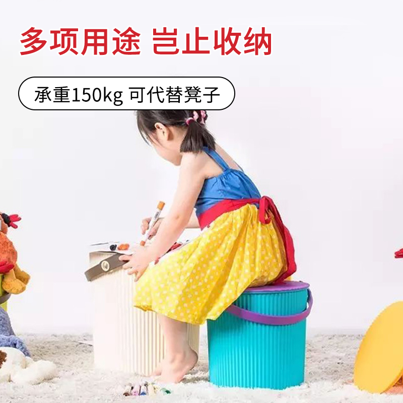 利快多功能炫彩收纳桶日本进口水桶储物凳子玩具桶脏衣桶带盖-图2