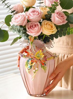 轻奢玻璃珐琅彩花瓶装饰品摆件