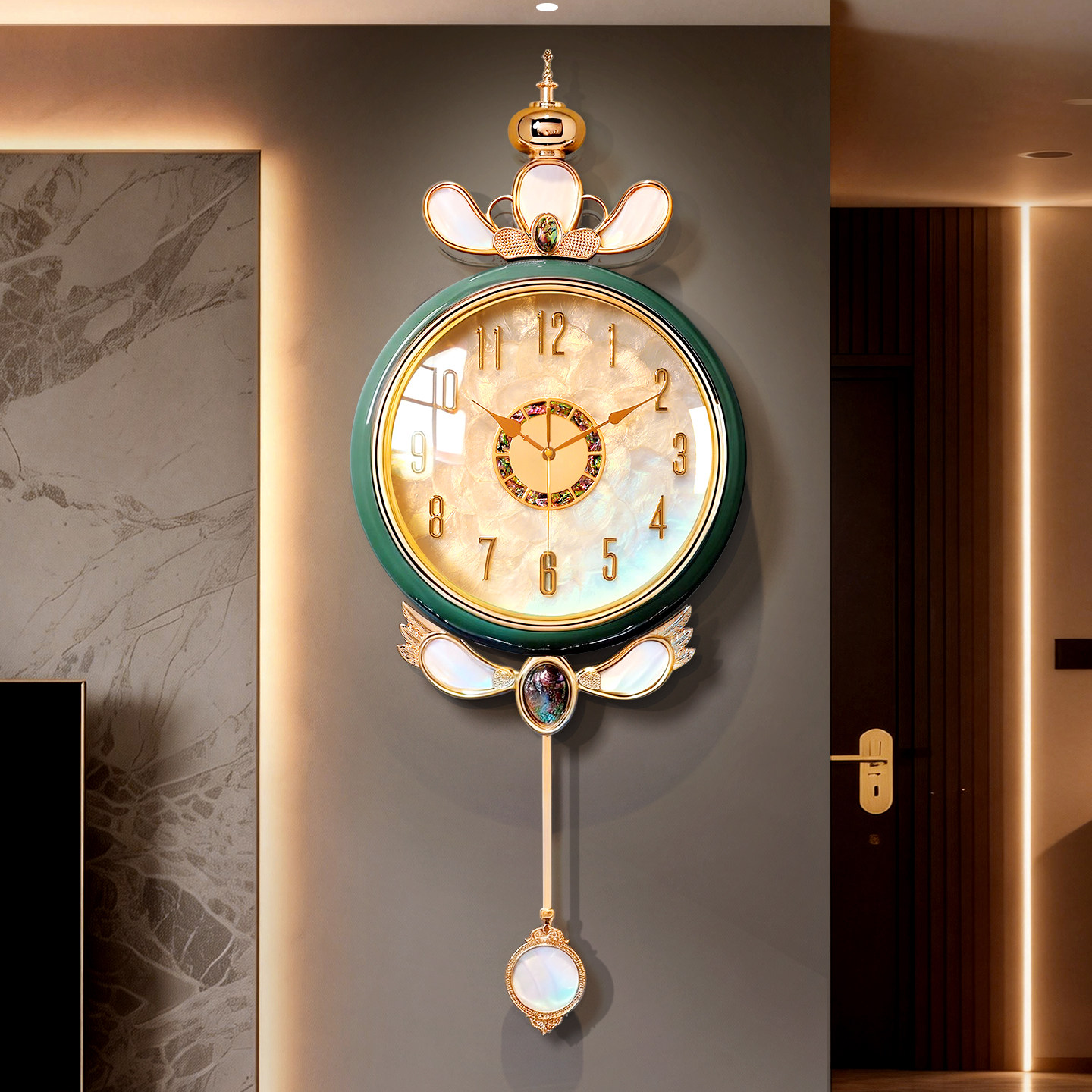 欧式贝壳挂钟轻奢高级客厅高端挂墙钟表时钟2025新款法式创意家用,淘宝优惠券,粉丝福利购,淘宝优惠卷