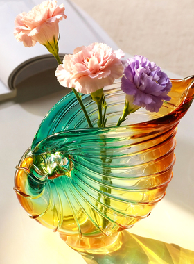 轻奢海螺造型玻璃花瓶桌面摆件