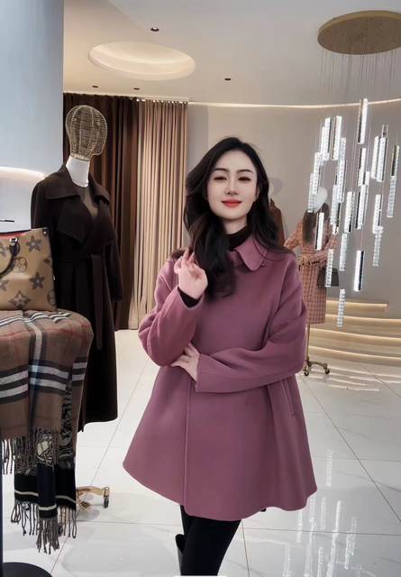 S KBKZ authentic double-sided woolen French Hepburn style slim short coat cloak shawl coat