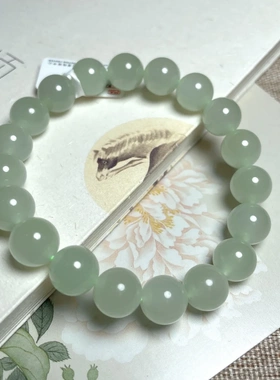 青海料晴水手串男女款玉石手串佛珠圆珠晴水湖水绿手串