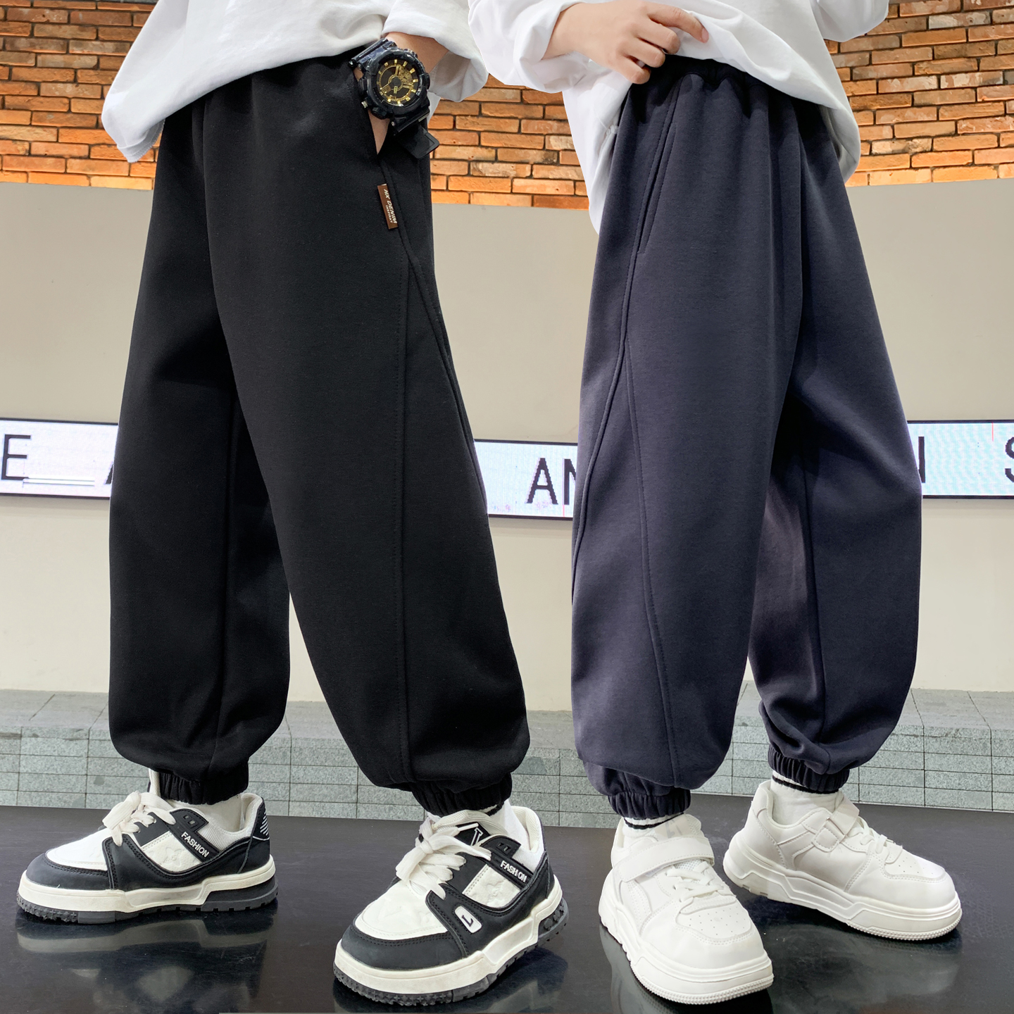 男童裤子秋冬装2025新款中大童冬季加绒儿童痞帅男孩运动卫裤厚潮 - 图1