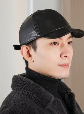真皮棒球帽短沿男女秋冬