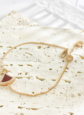 BVLGARI宝格丽ML号玫瑰金镶钻红玉髓扇子手链 二手物品正品保真