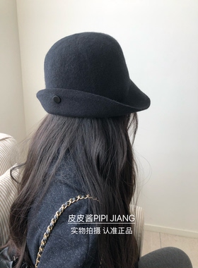 100%羊毛不规则卷边小礼帽女