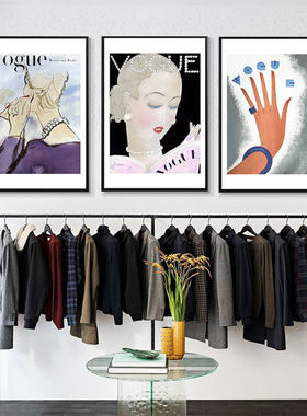时尚杂志海报装饰画轻奢女装服装店挂画VOGUE复古人物卧室墙壁画