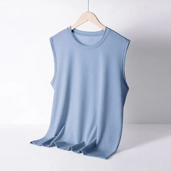 2024 Summer Solid Color Sleeveless Ice Silk Cool Mesh Vest Wear Loose Sweat Inside and Out