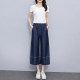 Denim ສີ retro soft denim pants ຂາກ້ວາງສໍາລັບແມ່ຍິງ summer ບາງ