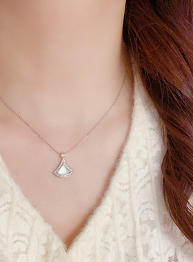 欧美复古金属银色镶钻锆石贝母裙子轻奢高端小众级设计感锁骨颈链