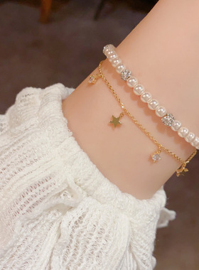 欧美镶钻锆石五角星星珍珠手链轻奢高端小众级设计感精致时尚百搭