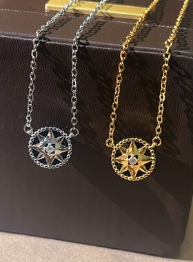 双面八芒星罗盘复古锆石项链18K金黑玛瑙轻奢高端小众级感锁骨颈
