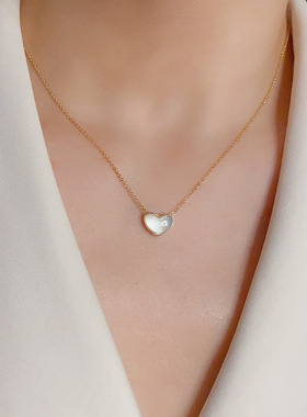 欧美复古双面微镶钻锆石贝壳爱心项链轻奢高端小众级设计感锁骨颈
