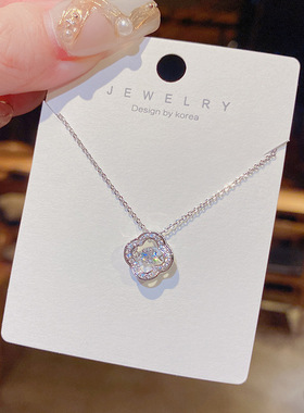 欧美复古镶钻锆石四叶草花朵项链轻奢高端小众级设计感精致锁骨颈