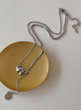 欧美复古不锈钢规则笑脸项链轻奢高端小众设计感个性时尚锁骨颈链