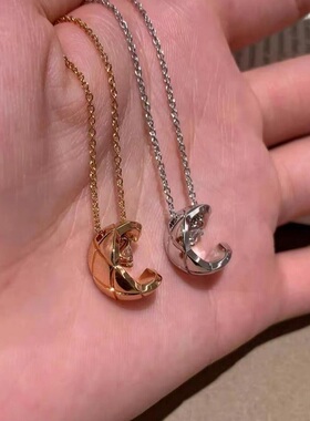 jennie同款CNC菱格coco水冰月项链镀18K金轻奢高端小众级感锁骨颈