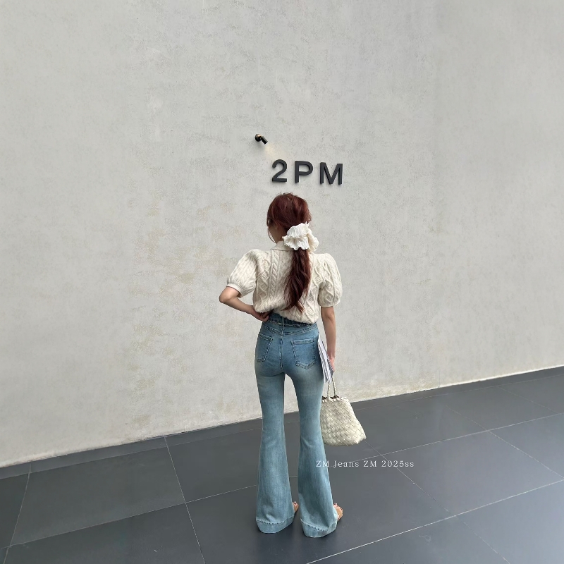 ZM正品高腰链条腰带喇叭牛仔裤女欧洲站2025春夏新款时尚水洗长裤 - 图1