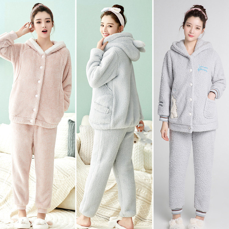 月子服冬季加绒秋孕妇11月喂奶睡衣 pinkpanda家居服套装