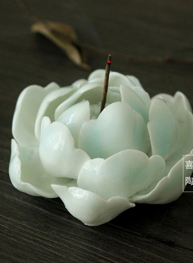 景德镇 手工香插 影青 镇纸 陶瓷器莲花荷花香托香座香盘青釉粗陶
