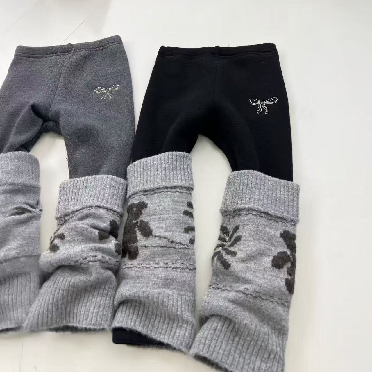 2025秋冬装新款儿童加绒加厚保暖打底裤可拆卸袜套女童瑜伽裤女孩 - 图2