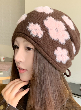 JAYOCX灰色堆堆帽女秋冬季日系百搭显脸小冷帽大头围保暖包头帽子