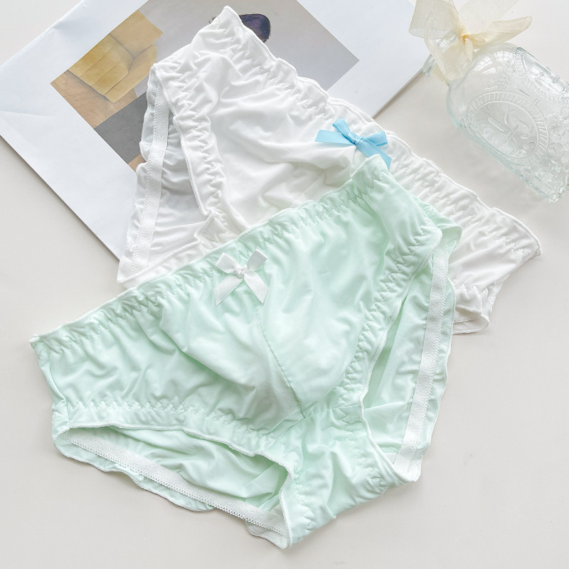 甜美蝴蝶结男士内裤冰丝透气女性化三角裤时尚舒适棉裆短裤有囊袋,淘宝优惠券,粉丝福利购,淘宝优惠卷