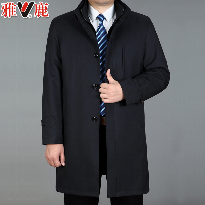雅鹿中老年风衣男秋冬装羊毛风衣男中长款外套爸爸装内胆加厚风衣 雅鹿中老年风衣男秋冬装羊毛风衣男中长款外套爸爸装内胆加厚风衣