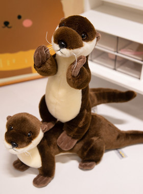 跨境跨境仿真动物水獭毛绒玩具公仔软萌海獭玩偶娃娃家居摆件儿童