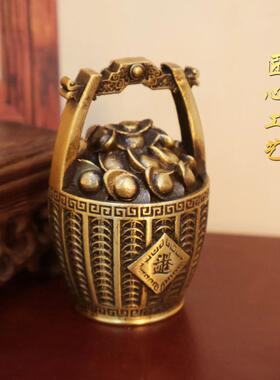 黄铜实心做旧元宝一桶金办公室招财小摆件招财进宝家居办公室摆件