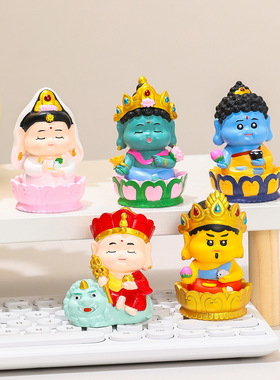 创意卡通萌佛好运树脂工艺品家居摆件国潮财神办公室工位桌面装饰