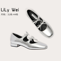 Lily Wei (star coin tarot) retro mary precious shoes silver butterfly knot single shoe small size 313233 new