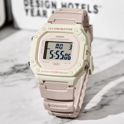 Casio卡西欧小方块手表运动防水多功能学生手表W-218H-1B - 图1