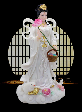 合成汉白玉嫦娥玉兔神像摆件