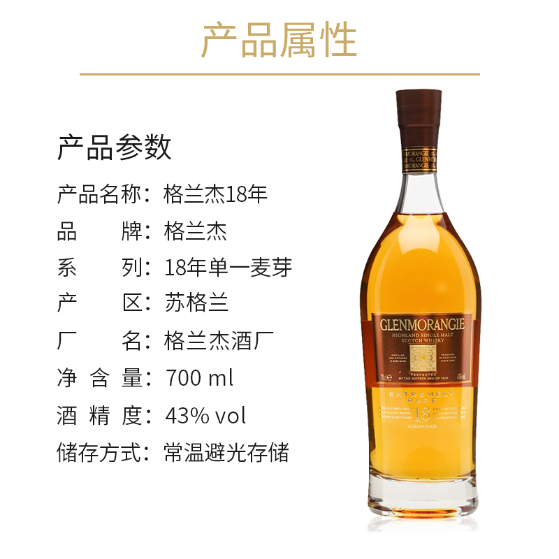 格兰杰 18年 Glenmorangie 高地单一麦芽威士忌英国原装进口700ml - 图1