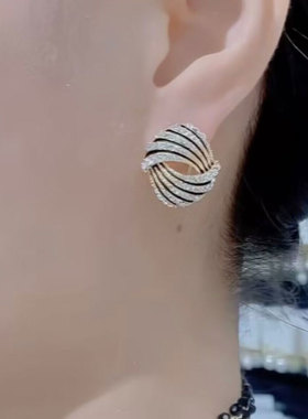 豹纹耳钉女水钻网红银针合金
