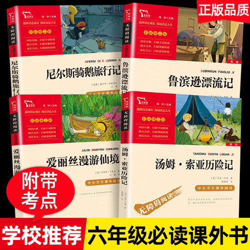 鲁滨逊漂流记六年级下册课外书正版原著完整版爱丽丝梦游仙境漫游奇境小学生课外阅读书籍6年尼尔斯骑鹅旅行记汤姆索亚历险记-图0