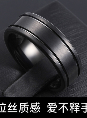 钨金黑色男士单身戒指ins发型师