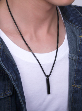 钨金简约男士项链潮百搭吊坠刻字