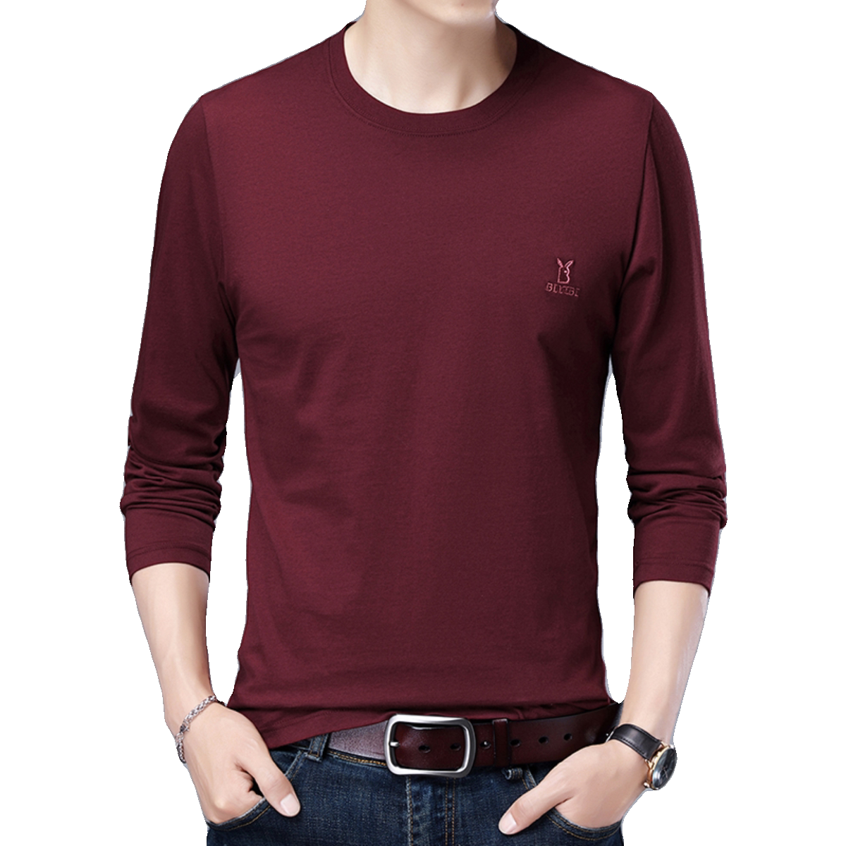 Long-sleeved casual middle-aged and elderly t-shirt pure cotton men's base layer shirt