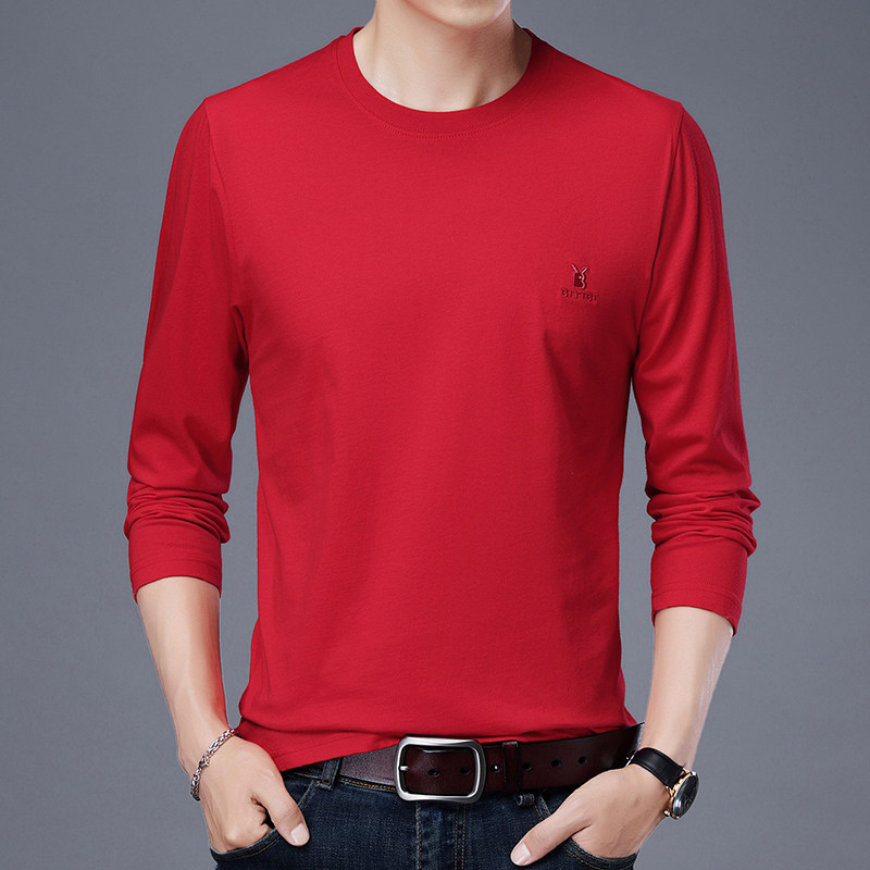 Long-sleeved casual middle-aged and elderly t-shirt pure cotton men's base layer shirt